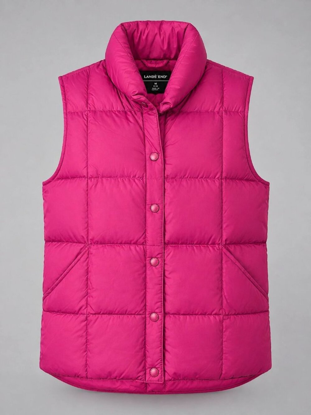 Lands End Womens Medium Puffer Vest Pink Snap Closure Winter Outerwear 10-12